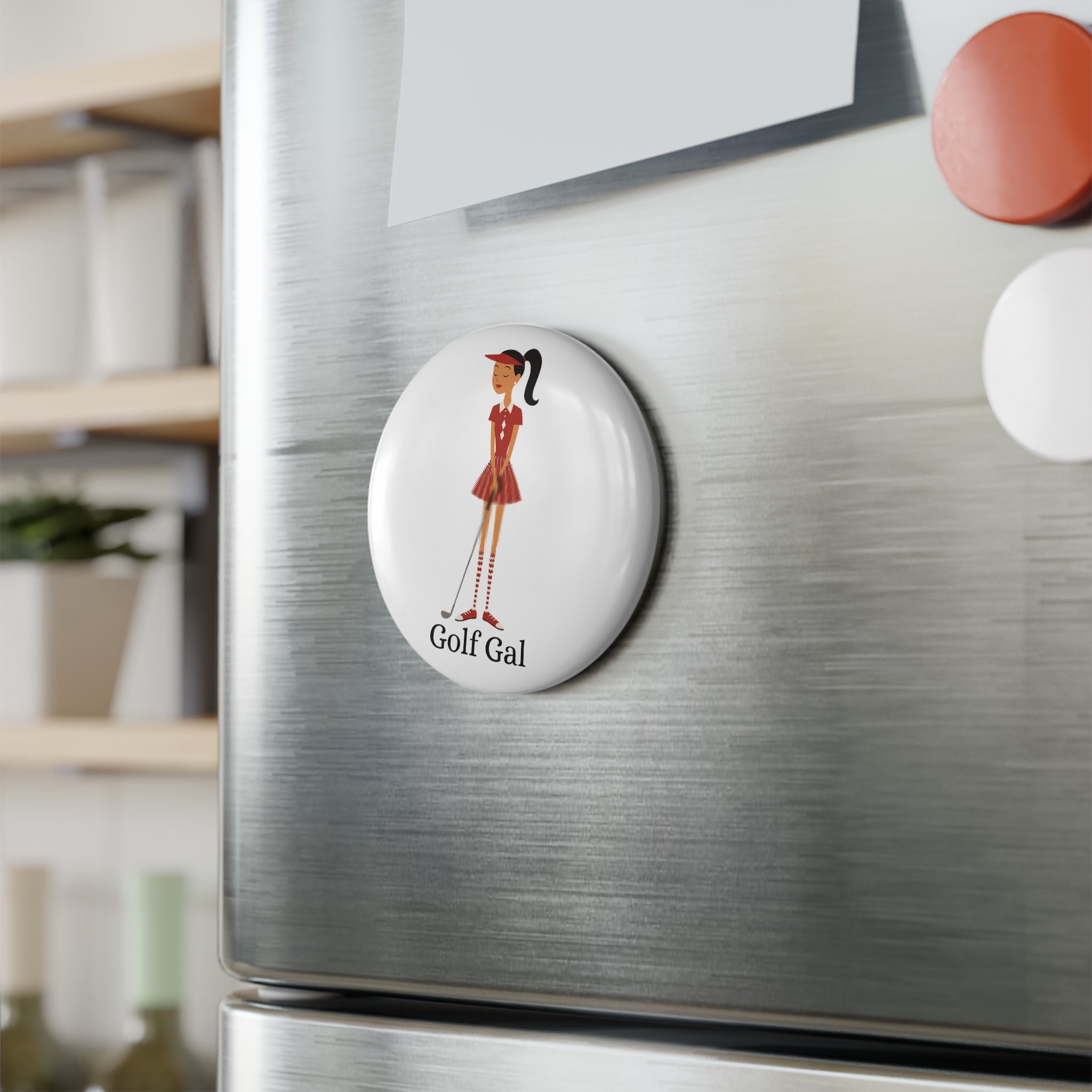 Golf Gal Button Magnet Ruby