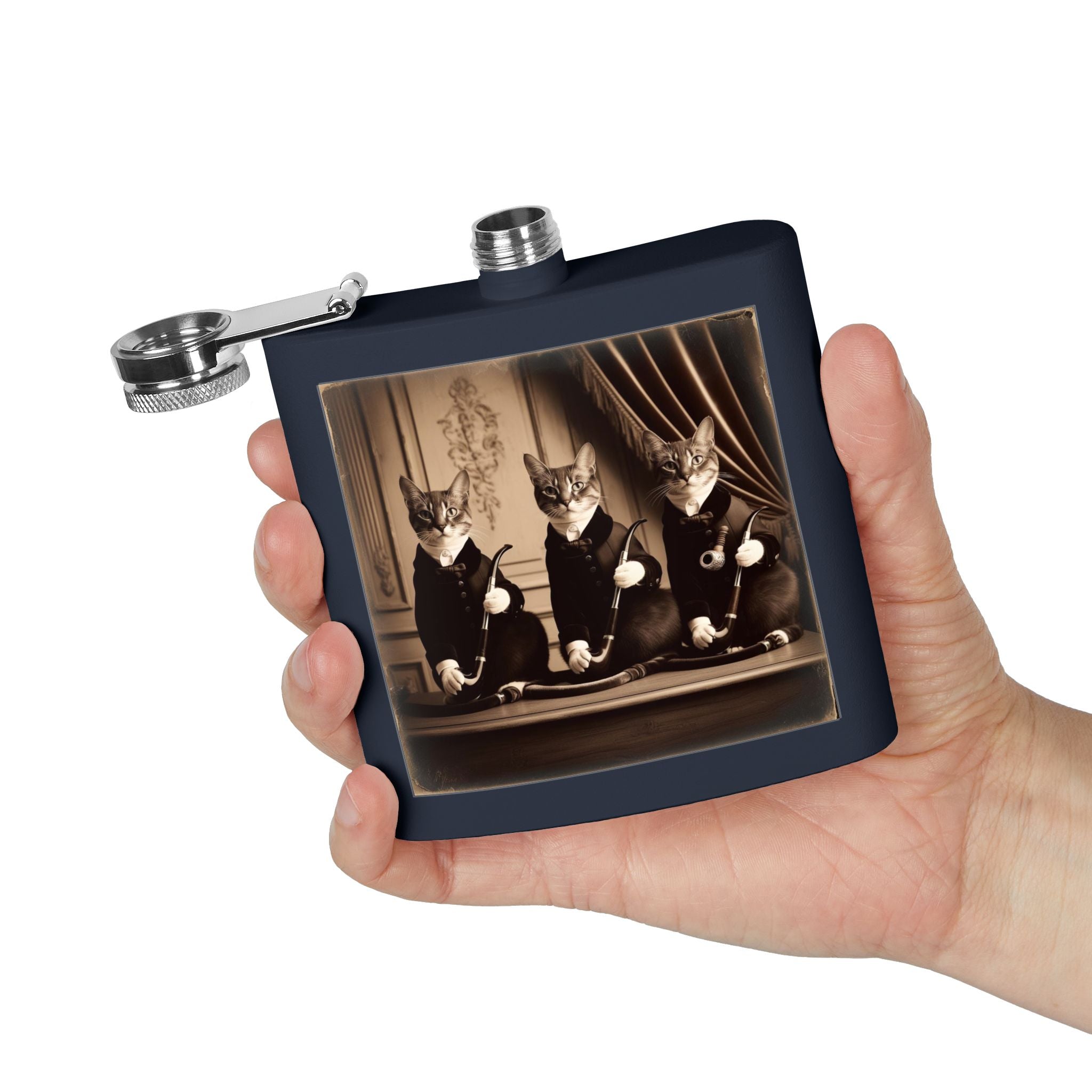 Antique Cats Sleek Stainless Steel Flask