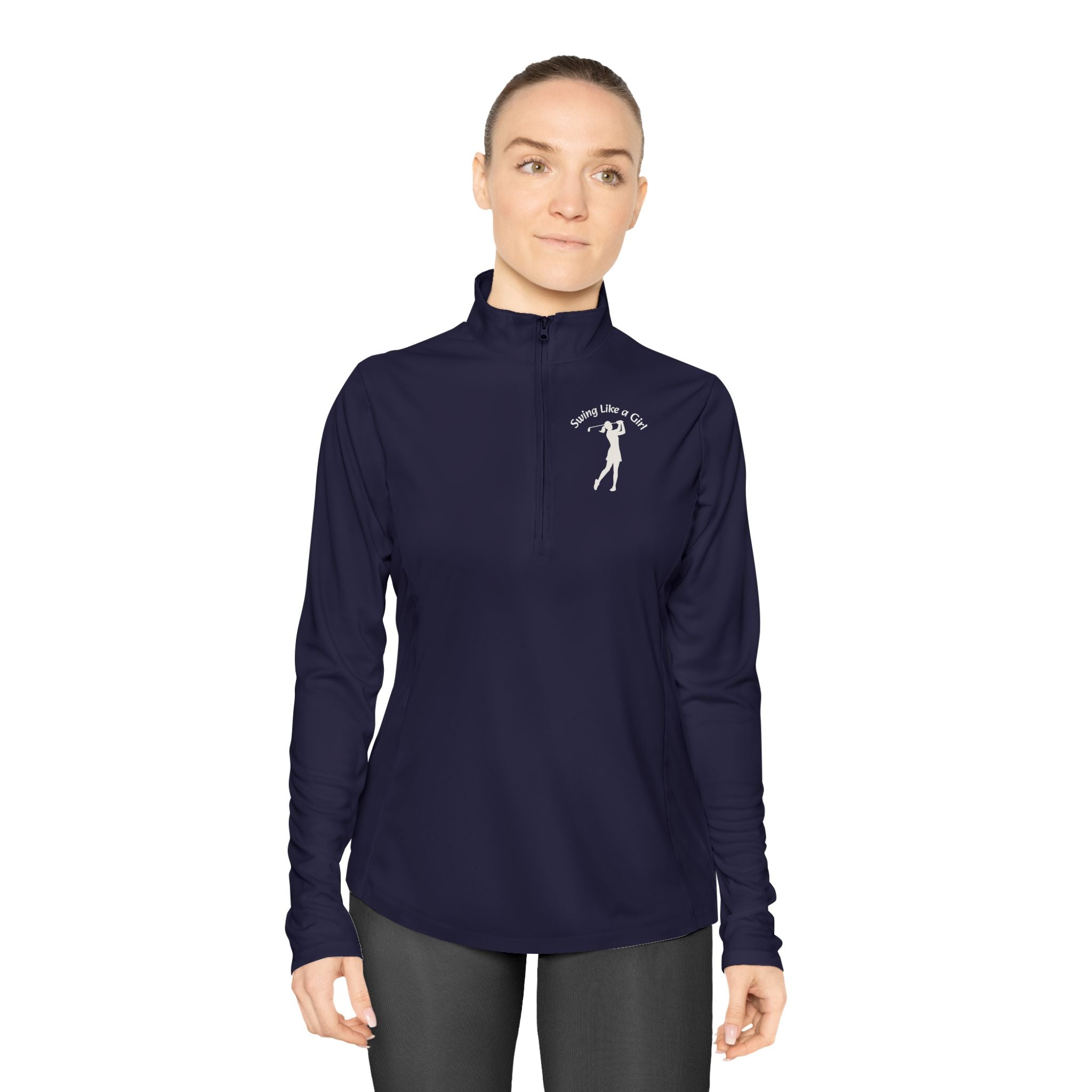 Swing Like A Girl Silhouette Ladies Quarter-Zip Pullover