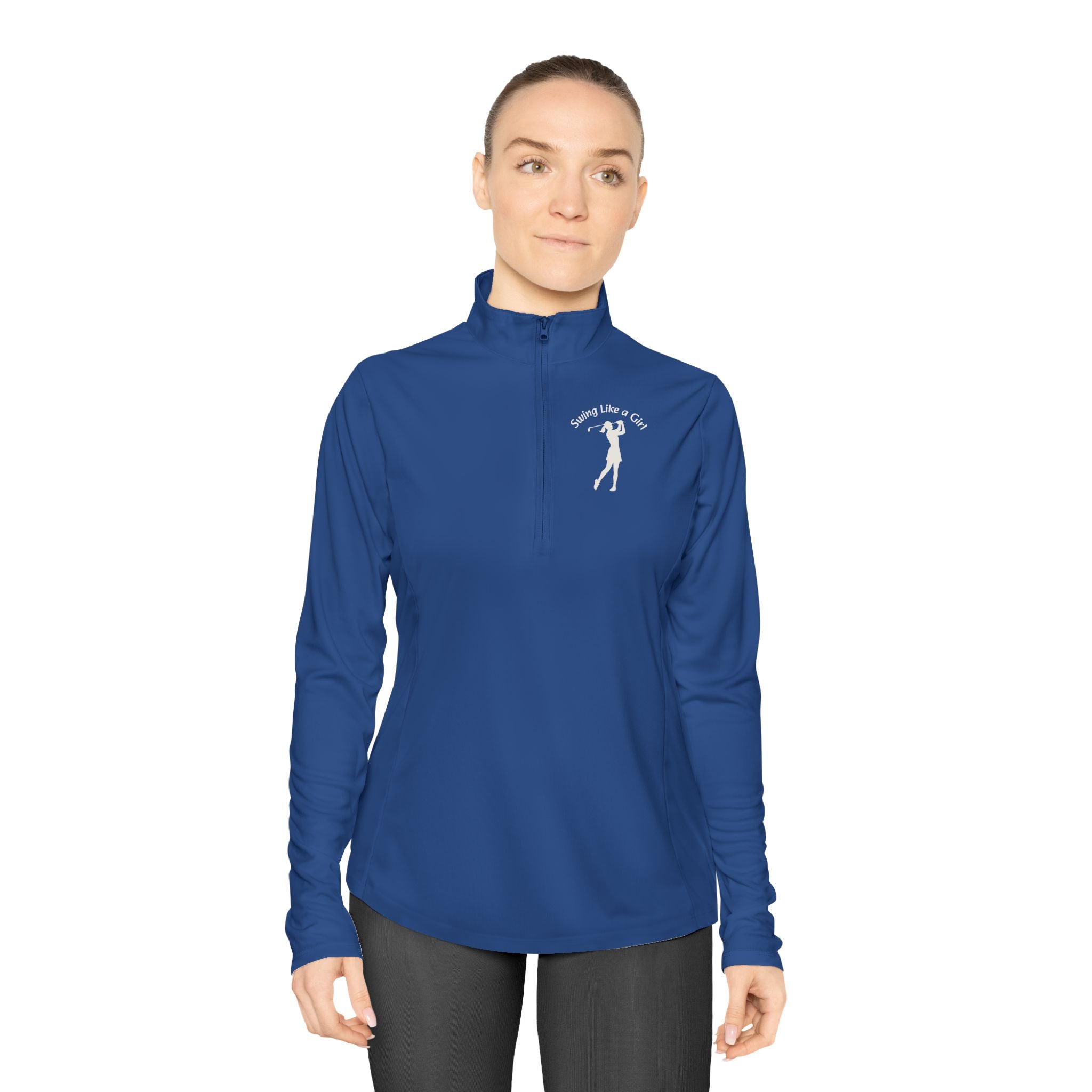 Swing Like A Girl Silhouette Ladies Quarter-Zip Pullover