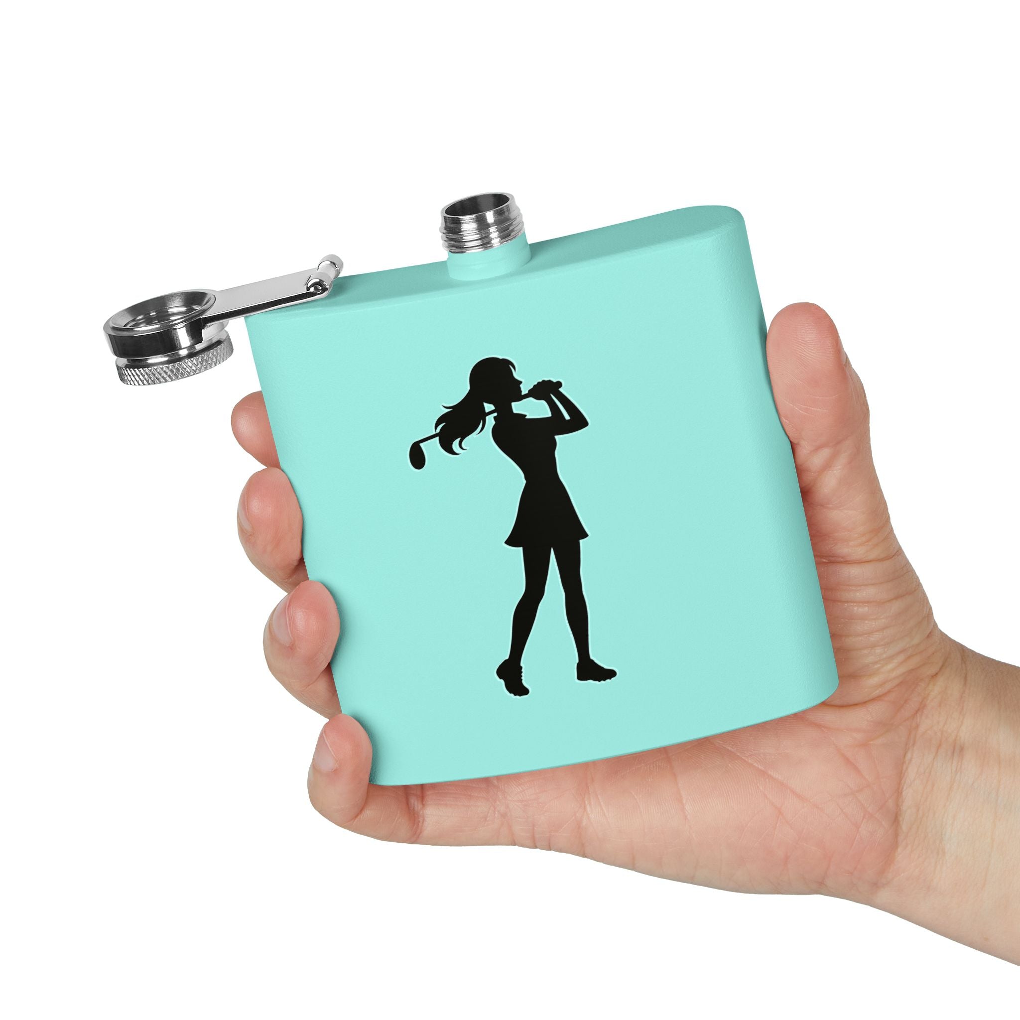Golf Gal Silhoette Sleek Stainless Steel Flask