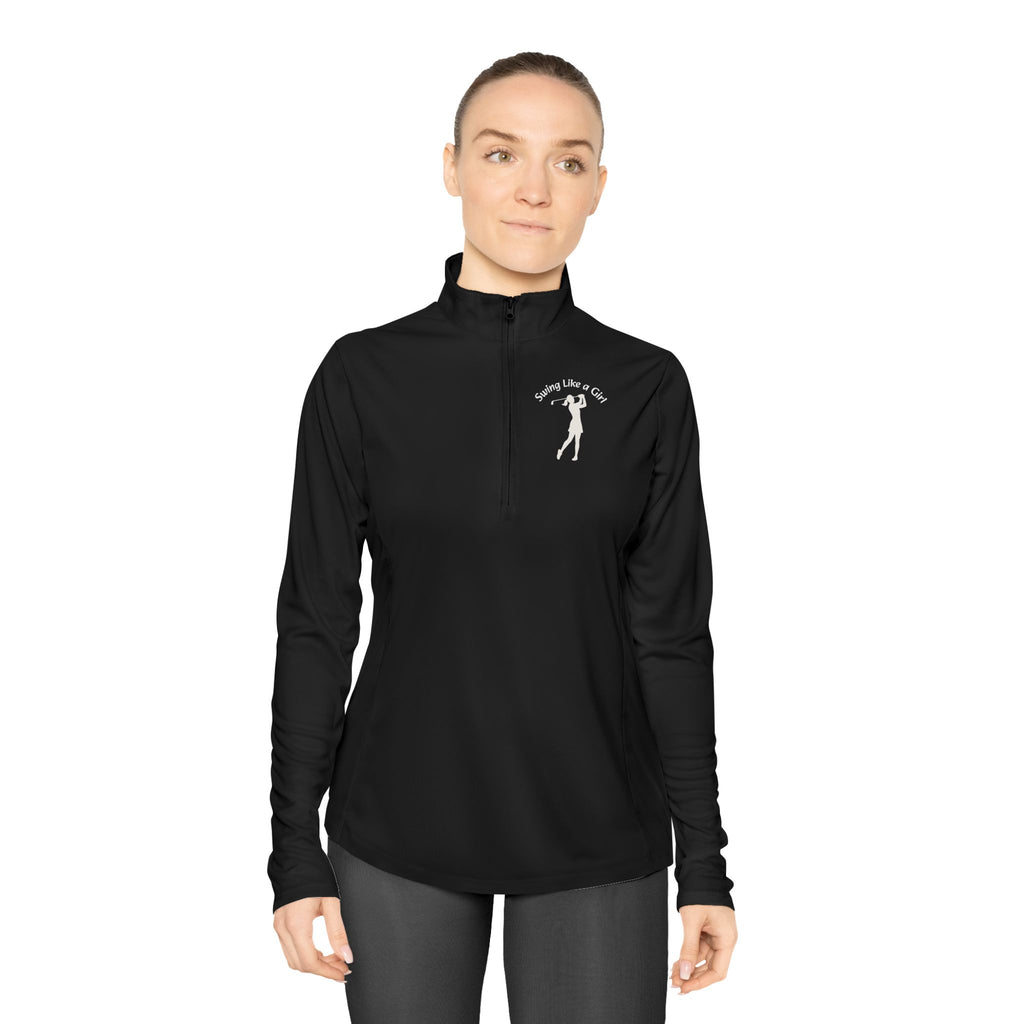 Swing Like A Girl Silhouette Ladies Quarter-Zip Pullover