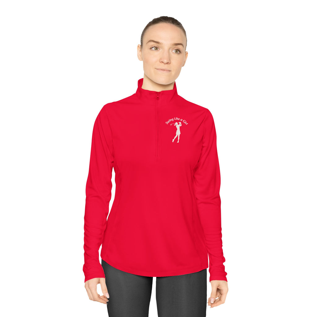 Swing Like A Girl Silhouette Ladies Quarter-Zip Pullover