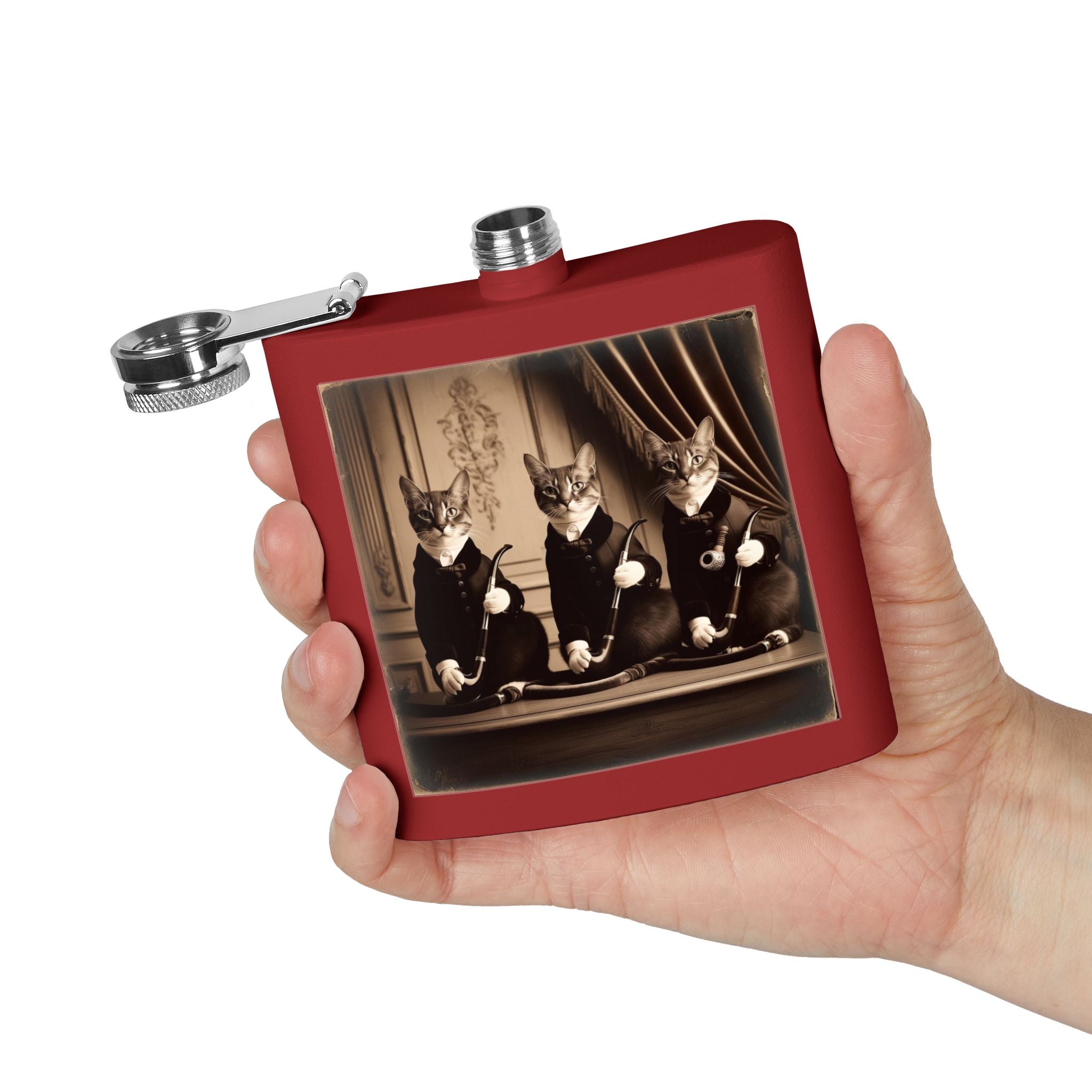 Antique Cats Sleek Stainless Steel Flask