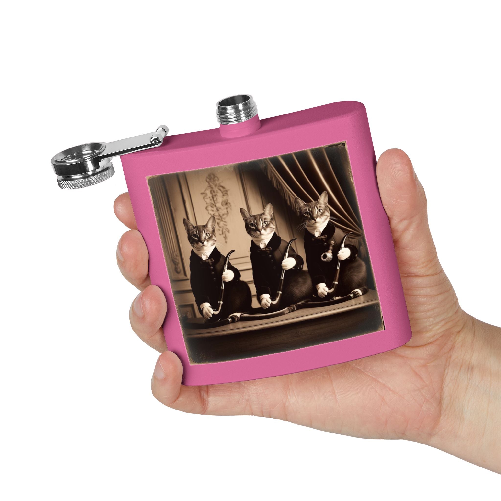 Antique Cats Sleek Stainless Steel Flask